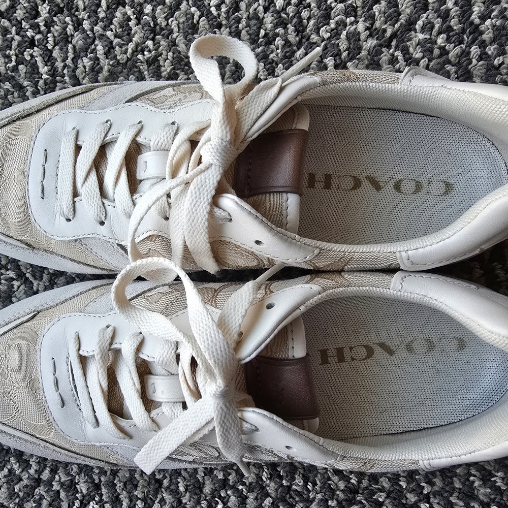 Coach White and Tan Sneakers (Women's)